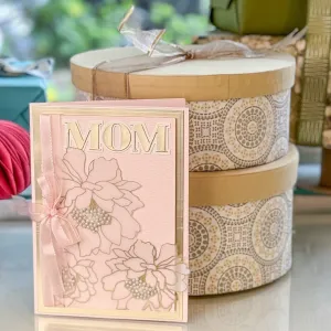 MOM - Pink & Gold embossed flowers Card