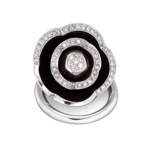 Movable Flower Diamond Ring Enamel Vintage Cocktail 18k White Gold Jewelry