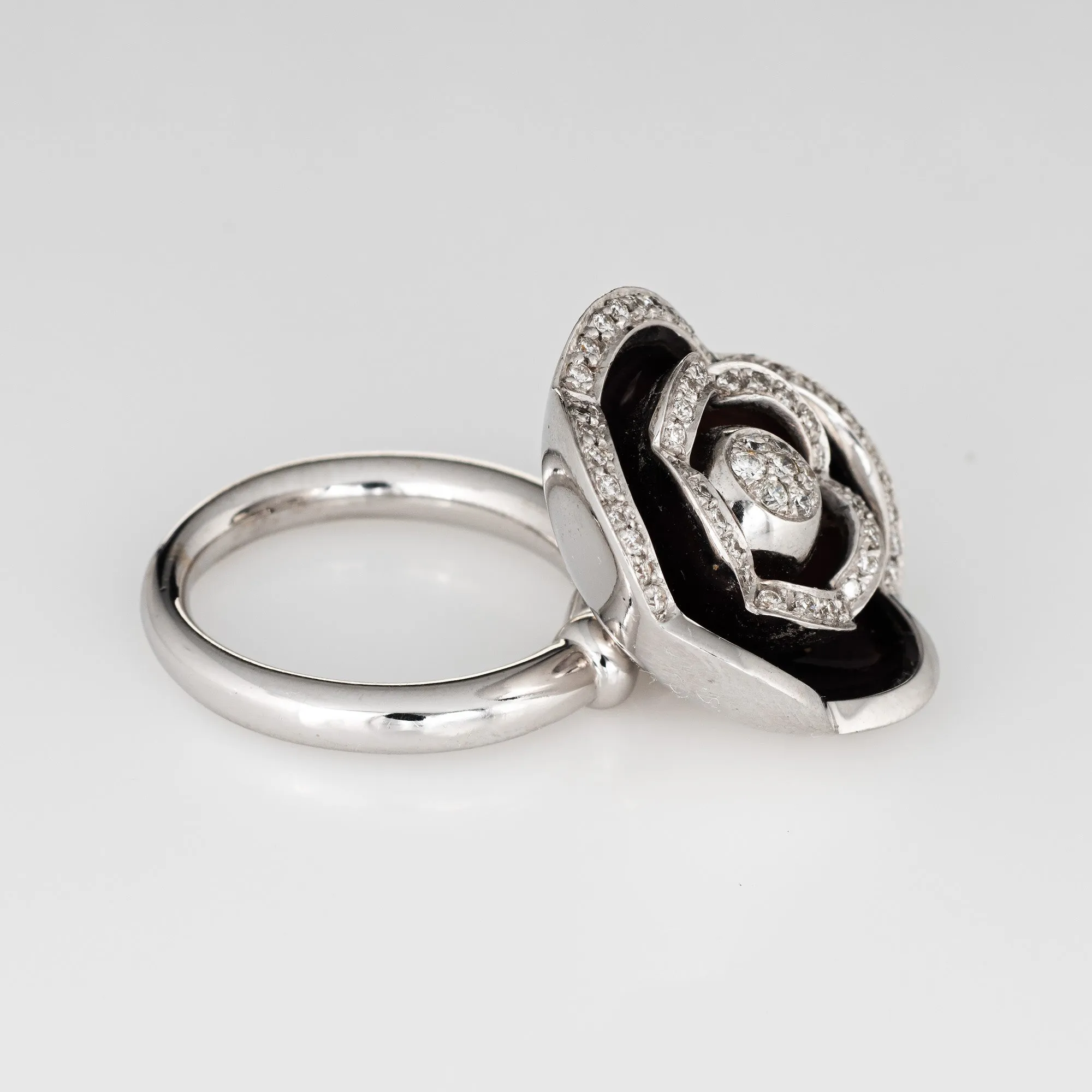 Movable Flower Diamond Ring Enamel Vintage Cocktail 18k White Gold Jewelry