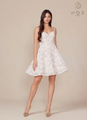 N E917W - Short White All Lace A-Line Homecoming Dress with Sweetheart Neck