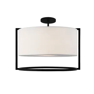 Nagashi Dark Grey Metal with Fabric Shade 3 Light Flush Mount