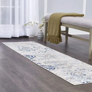 New Home Dynamix Melrose Audrey Runner Area Rug, 1'8"x7'2", Ivory/Blue