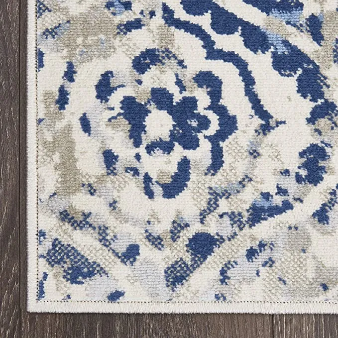 New Home Dynamix Melrose Audrey Runner Area Rug, 1'8"x7'2", Ivory/Blue