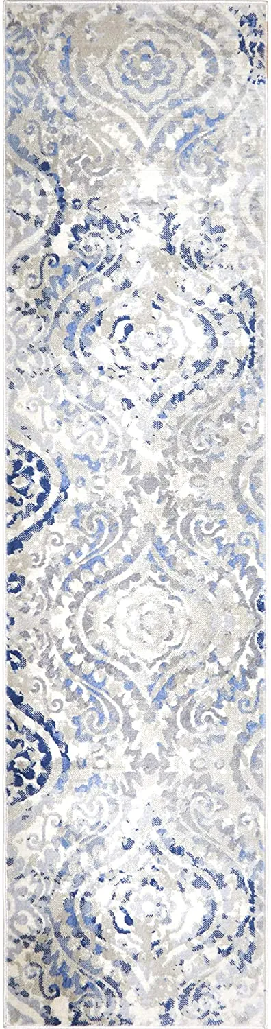 New Home Dynamix Melrose Audrey Runner Area Rug, 1'8"x7'2", Ivory/Blue