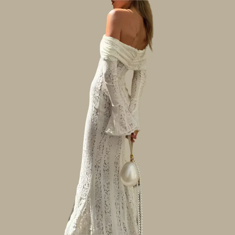 Off-Shoulder Lace Maxi Dress