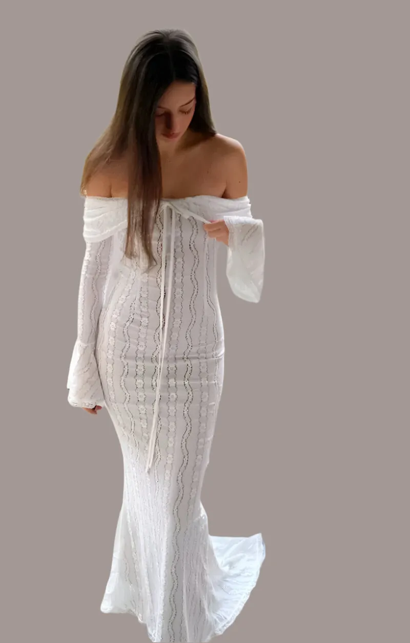 Off-Shoulder Lace Maxi Dress