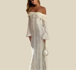 Off-Shoulder Lace Maxi Dress
