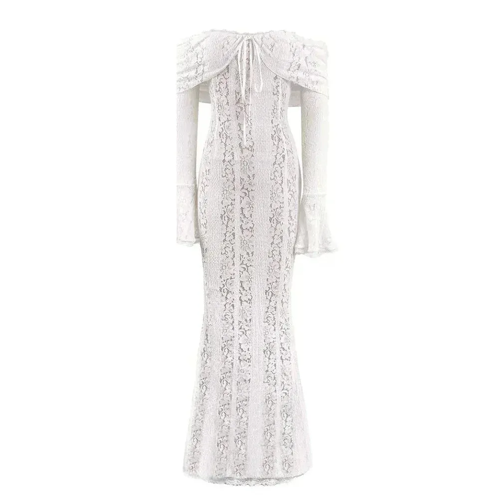 Off-Shoulder Lace Maxi Dress