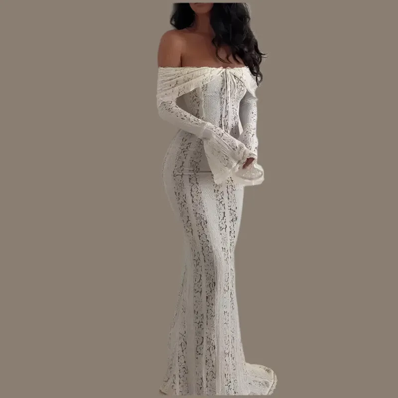 Off-Shoulder Lace Maxi Dress