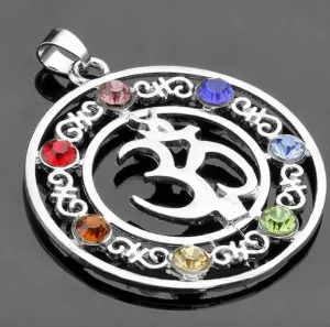 Om Mani Padme Hum Yoga Reiki 7 Chakras Rhinestone Beads Pendant