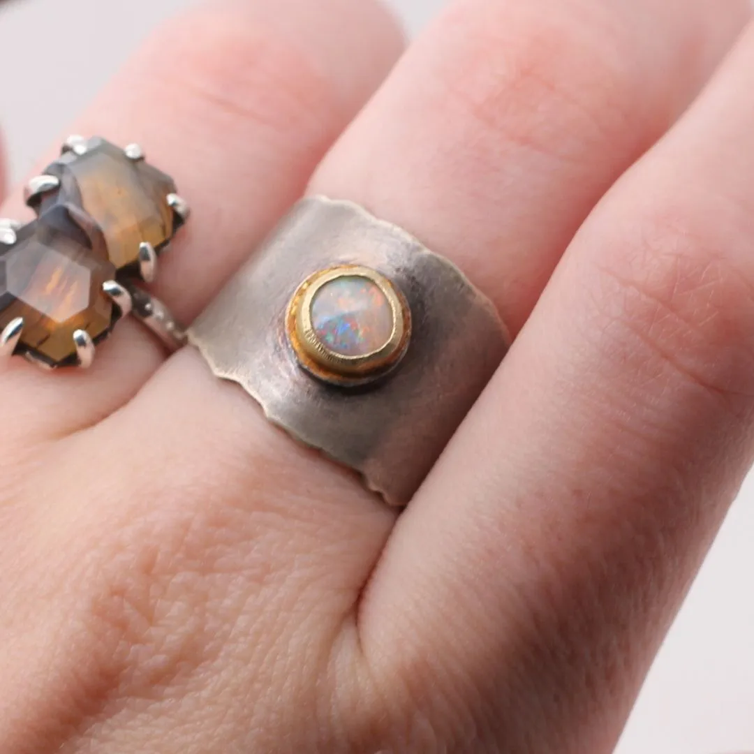 Opal Rough Silver & Gold Ring