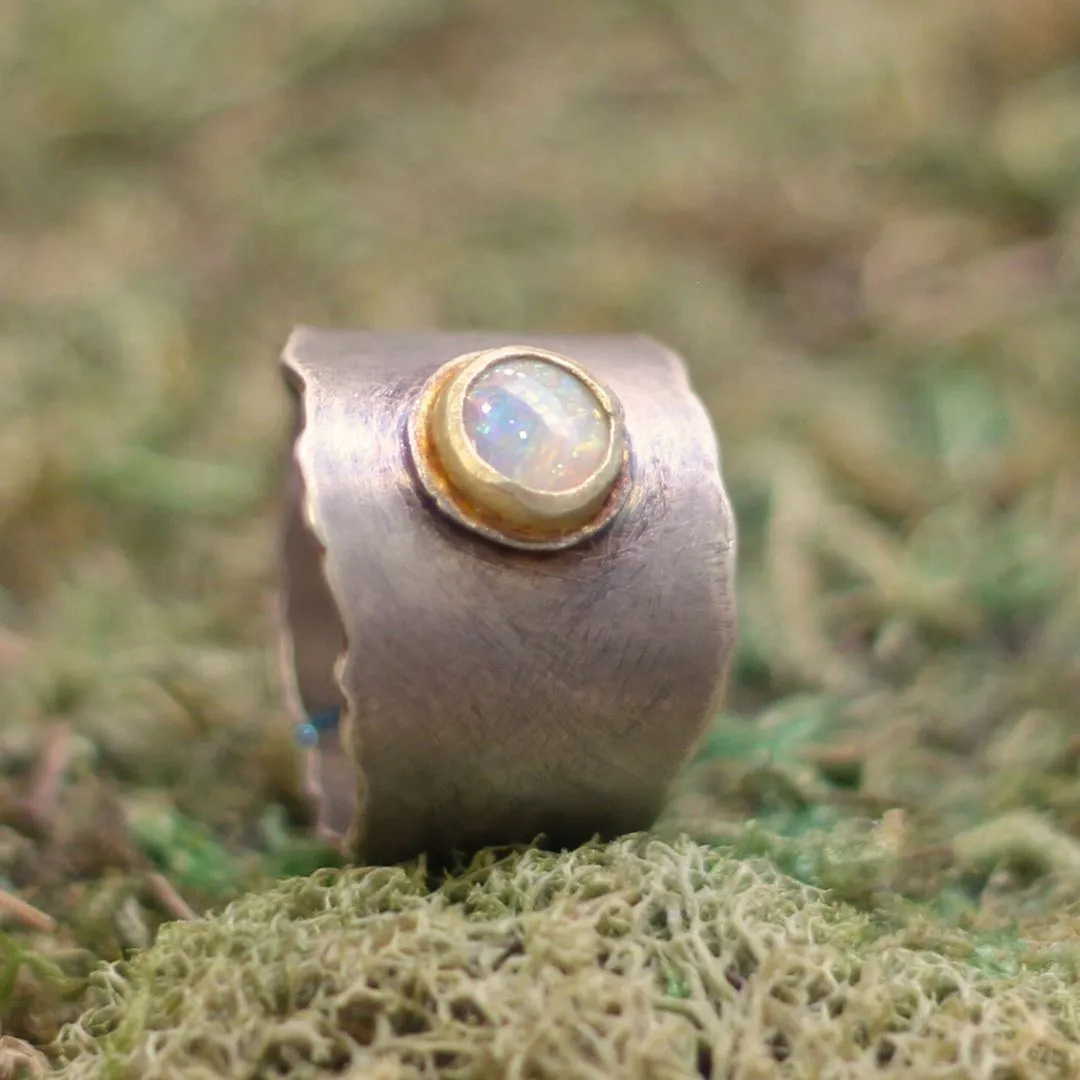 Opal Rough Silver & Gold Ring