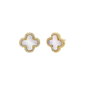 Pave Outlined Four Leaf Clover Stud Earring