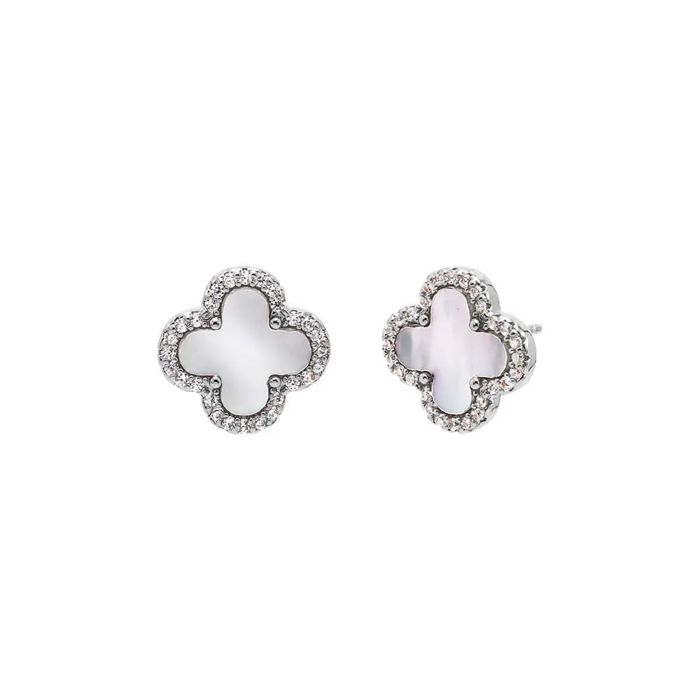 Pave Outlined Four Leaf Clover Stud Earring