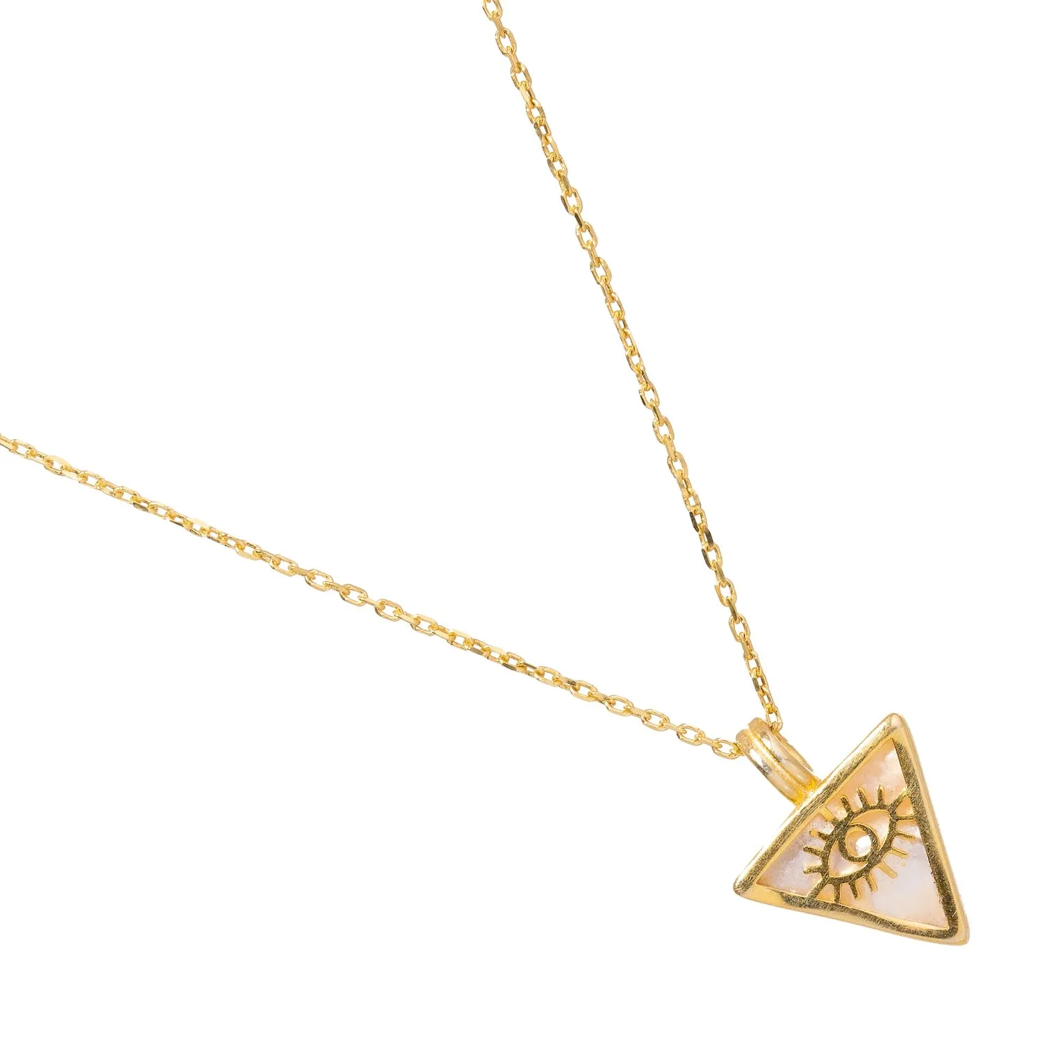 Pearl & Gold Triangle Pendant Evil Eye Talisman Necklace