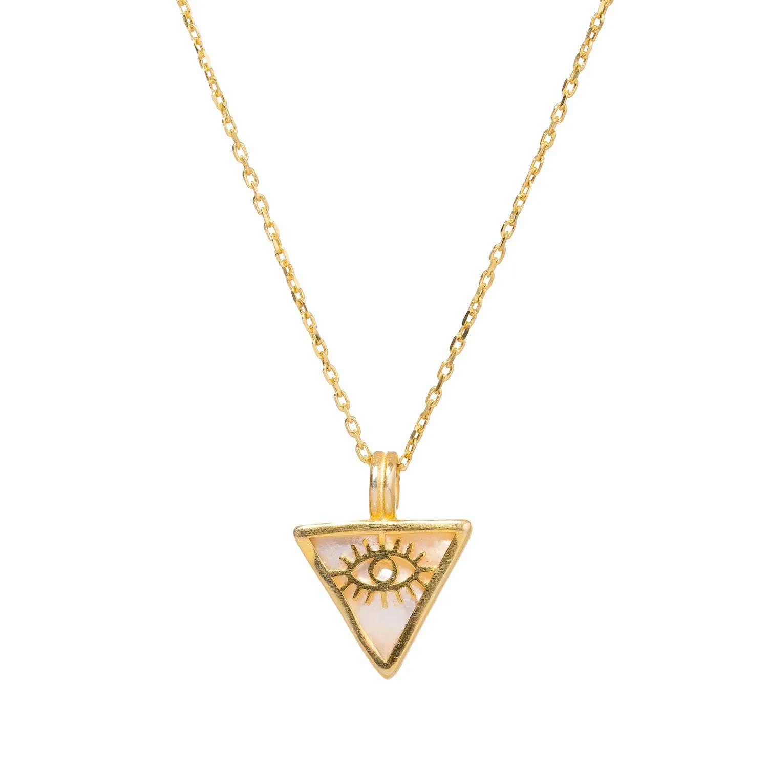 Pearl & Gold Triangle Pendant Evil Eye Talisman Necklace