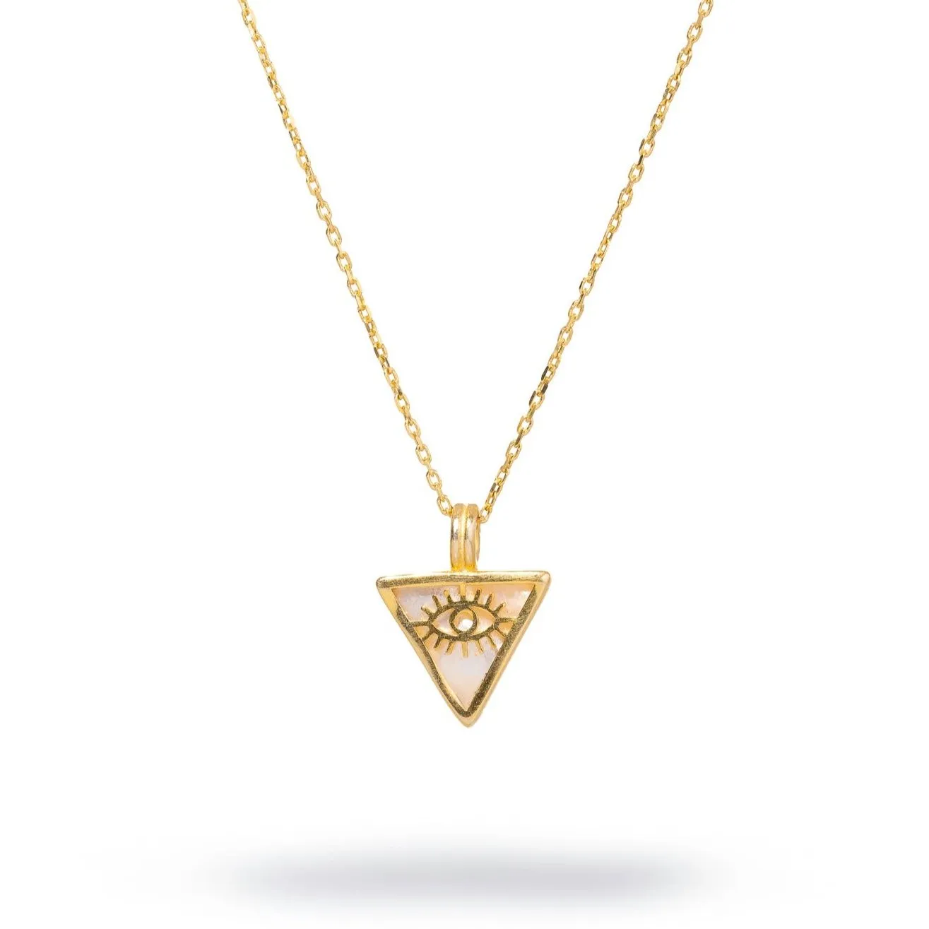 Pearl & Gold Triangle Pendant Evil Eye Talisman Necklace