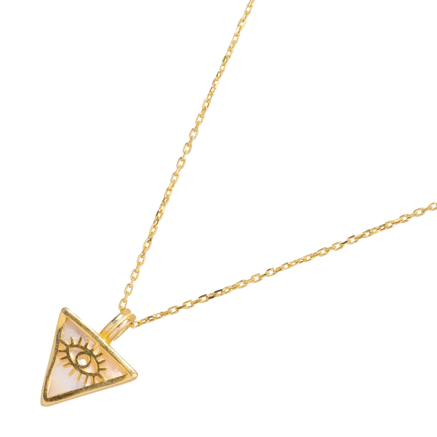 Pearl & Gold Triangle Pendant Evil Eye Talisman Necklace