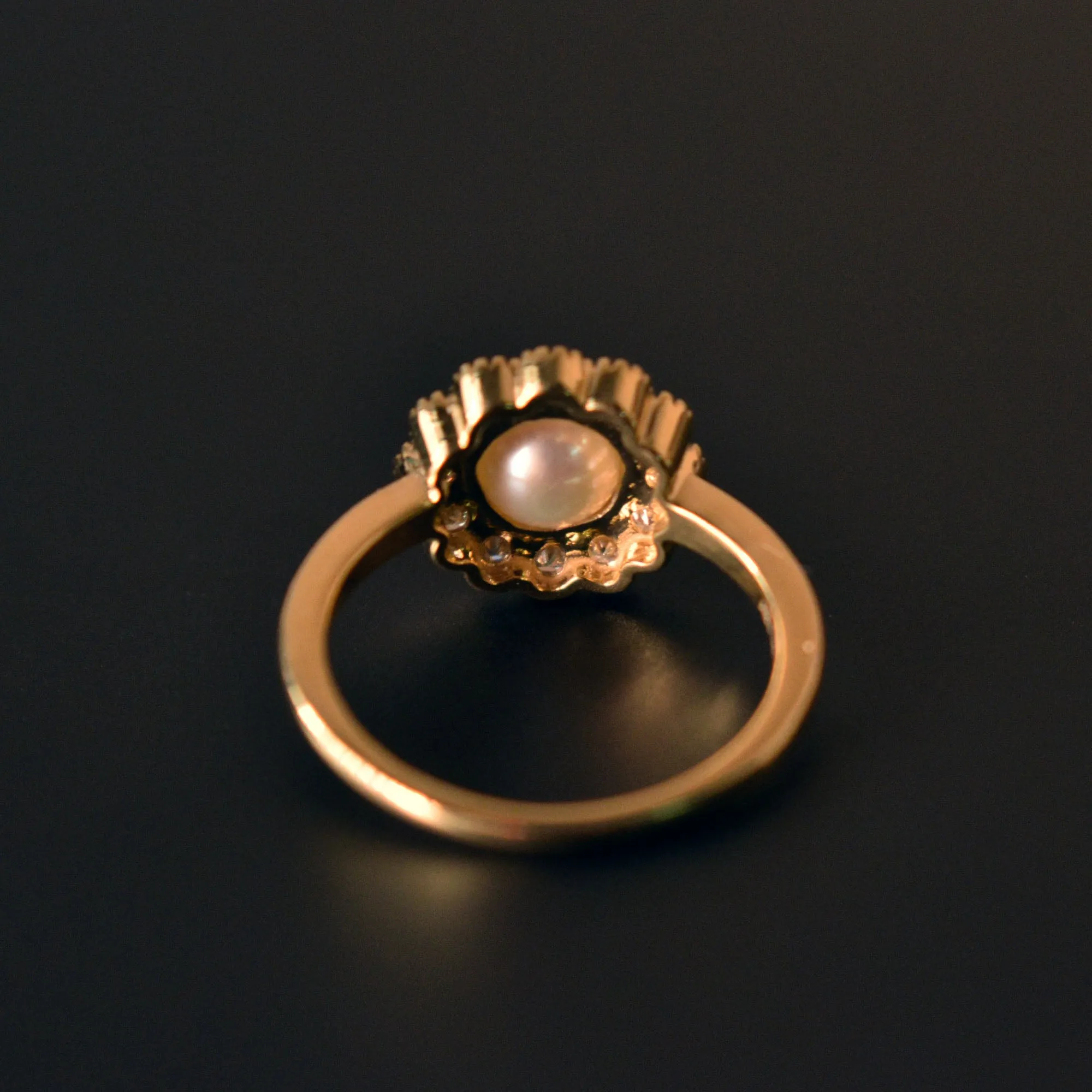 Pearl Engagement Ring with Diamond Halo and  Floral Milgrain Scallop