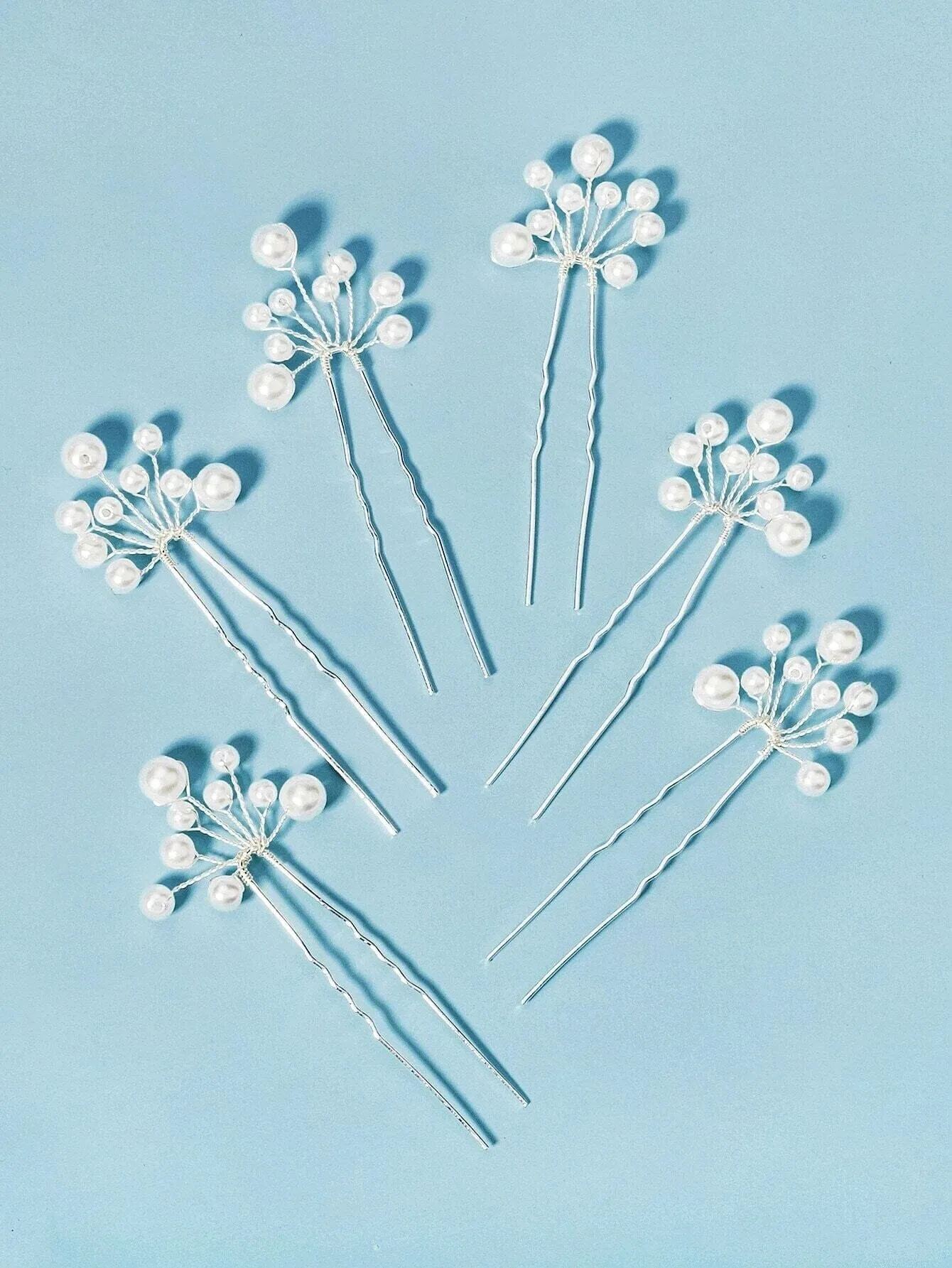 Pearl Starburst Bridal Hairpin Set, Wedding Silver Wire Pearl Hair Pins, Minimalist Bridal Pearl Headpins