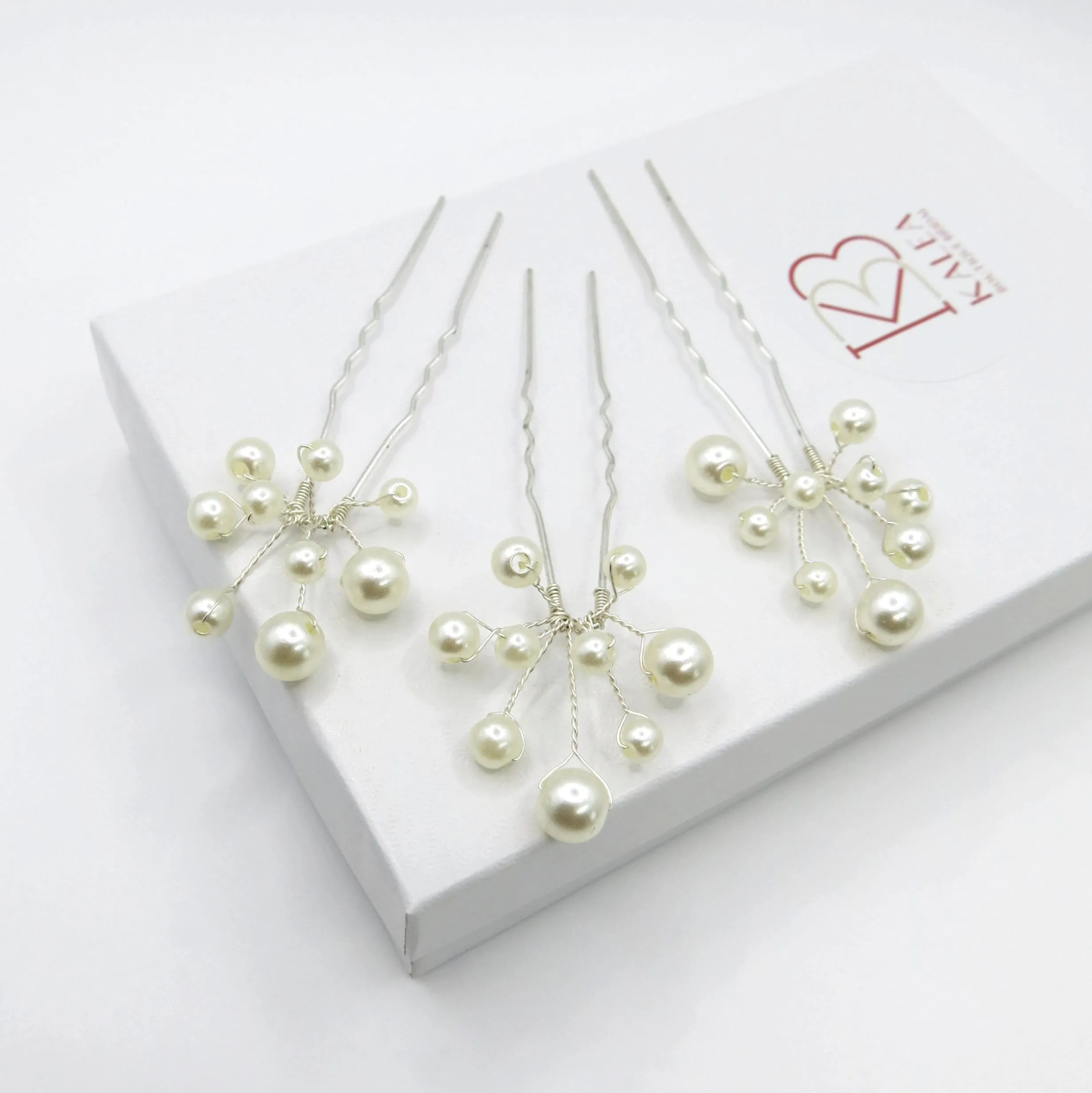 Pearl Starburst Bridal Hairpin Set, Wedding Silver Wire Pearl Hair Pins, Minimalist Bridal Pearl Headpins