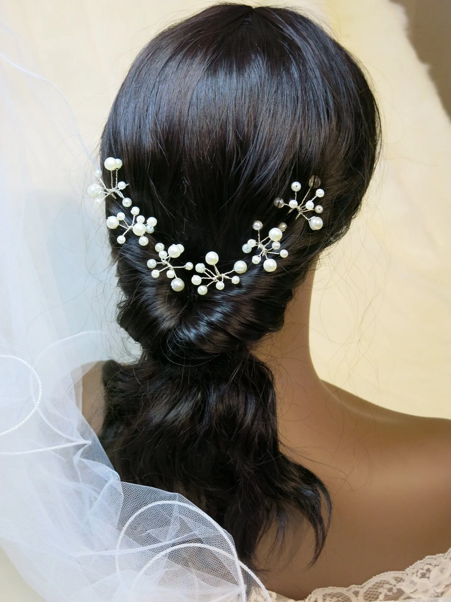 Pearl Starburst Bridal Hairpin Set, Wedding Silver Wire Pearl Hair Pins, Minimalist Bridal Pearl Headpins