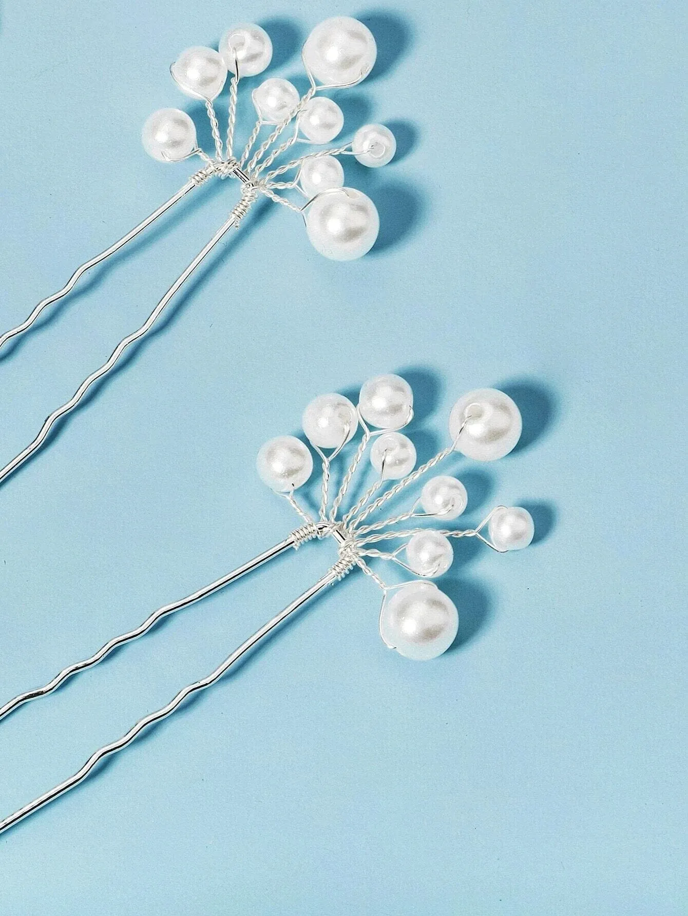 Pearl Starburst Bridal Hairpin Set, Wedding Silver Wire Pearl Hair Pins, Minimalist Bridal Pearl Headpins