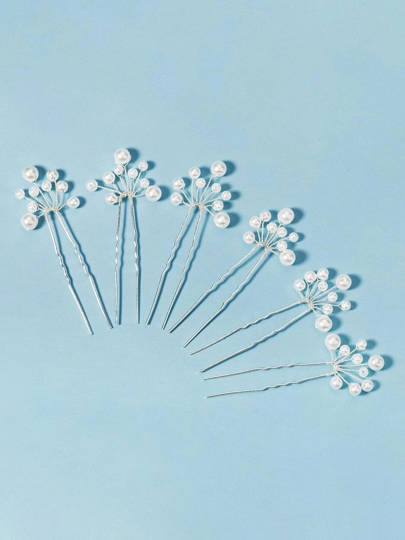 Pearl Starburst Bridal Hairpin Set, Wedding Silver Wire Pearl Hair Pins, Minimalist Bridal Pearl Headpins