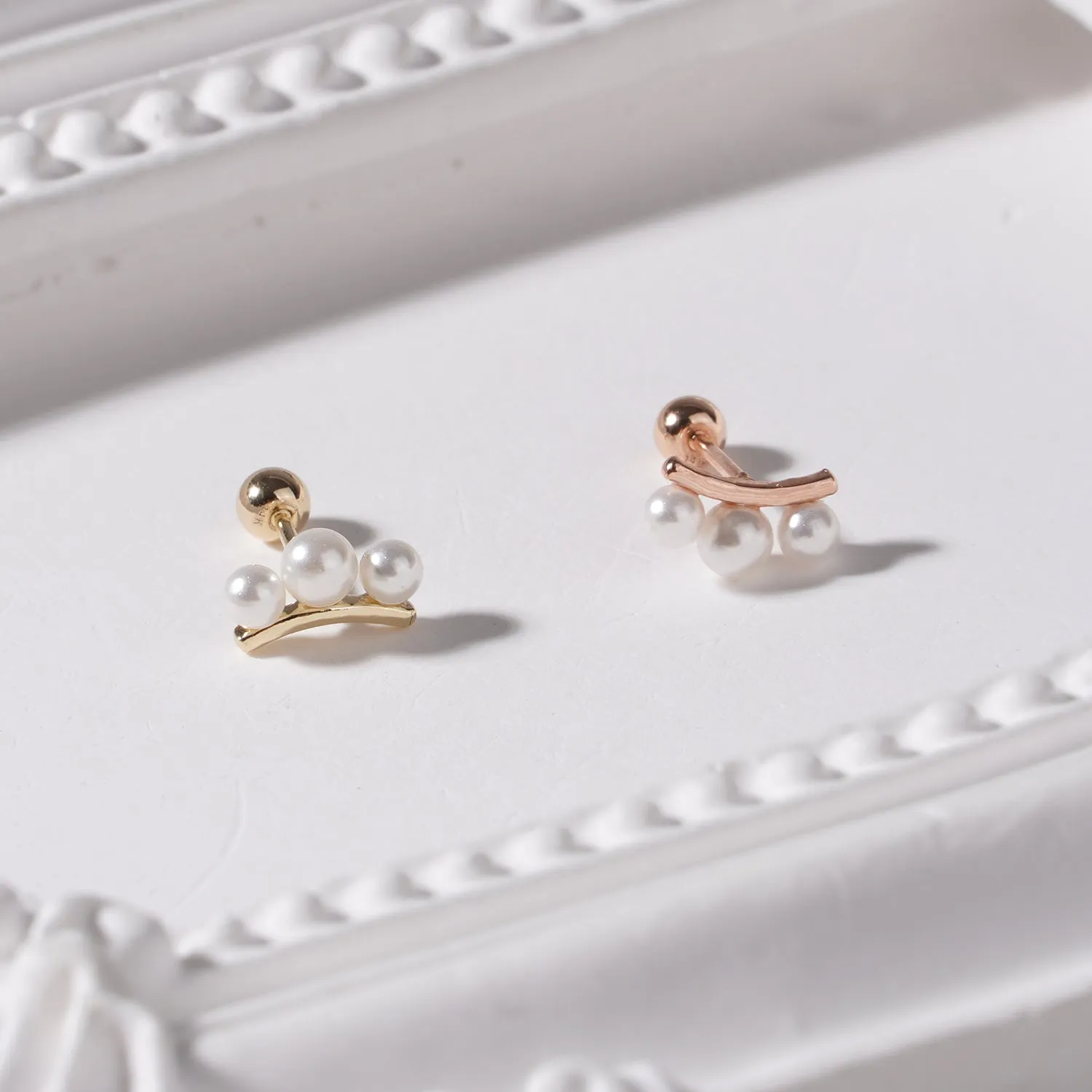 Pearl Tiara 14K Gold Stud (Single Stud)