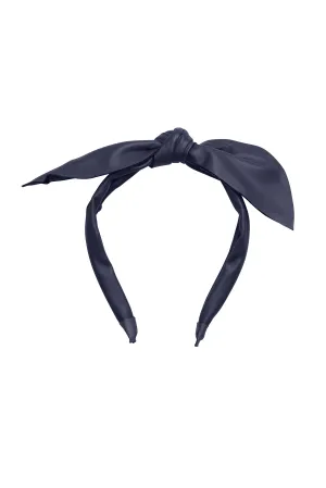Perfect Leather Pointy Bow Headband - Navy