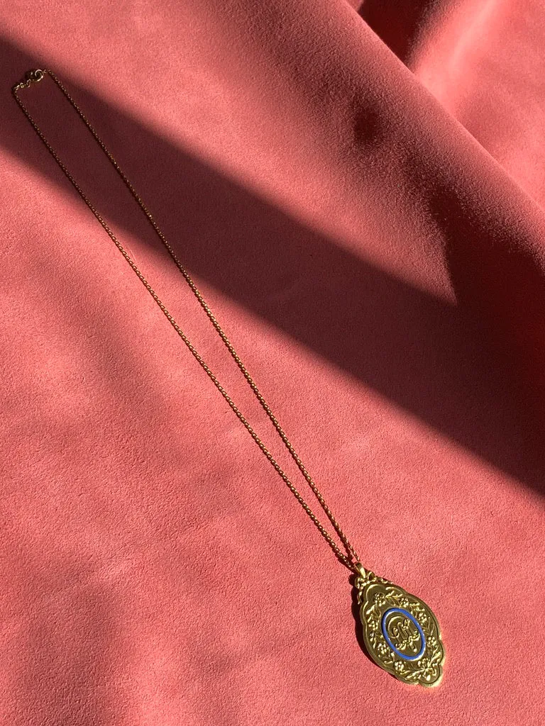 Phenomenal! 1928 Detailed Weighty 18k gold medallion pendant with blue enamel - by WA Bolin
