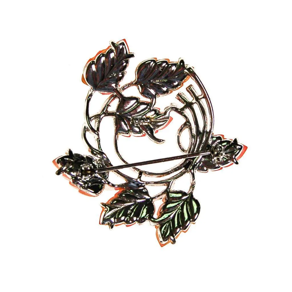 Pink and Orange Lucite Leaf Brooch, Silver Tone by STAR