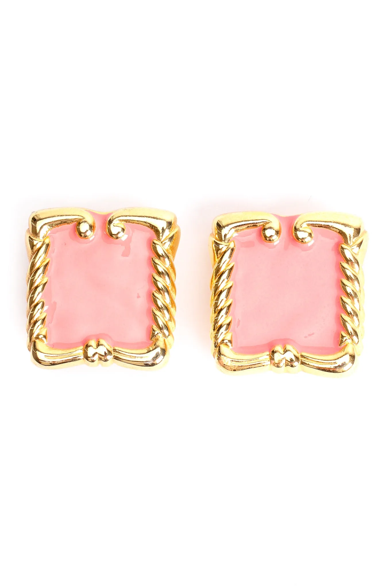 Pink Enamel Baroque Frame Earrings