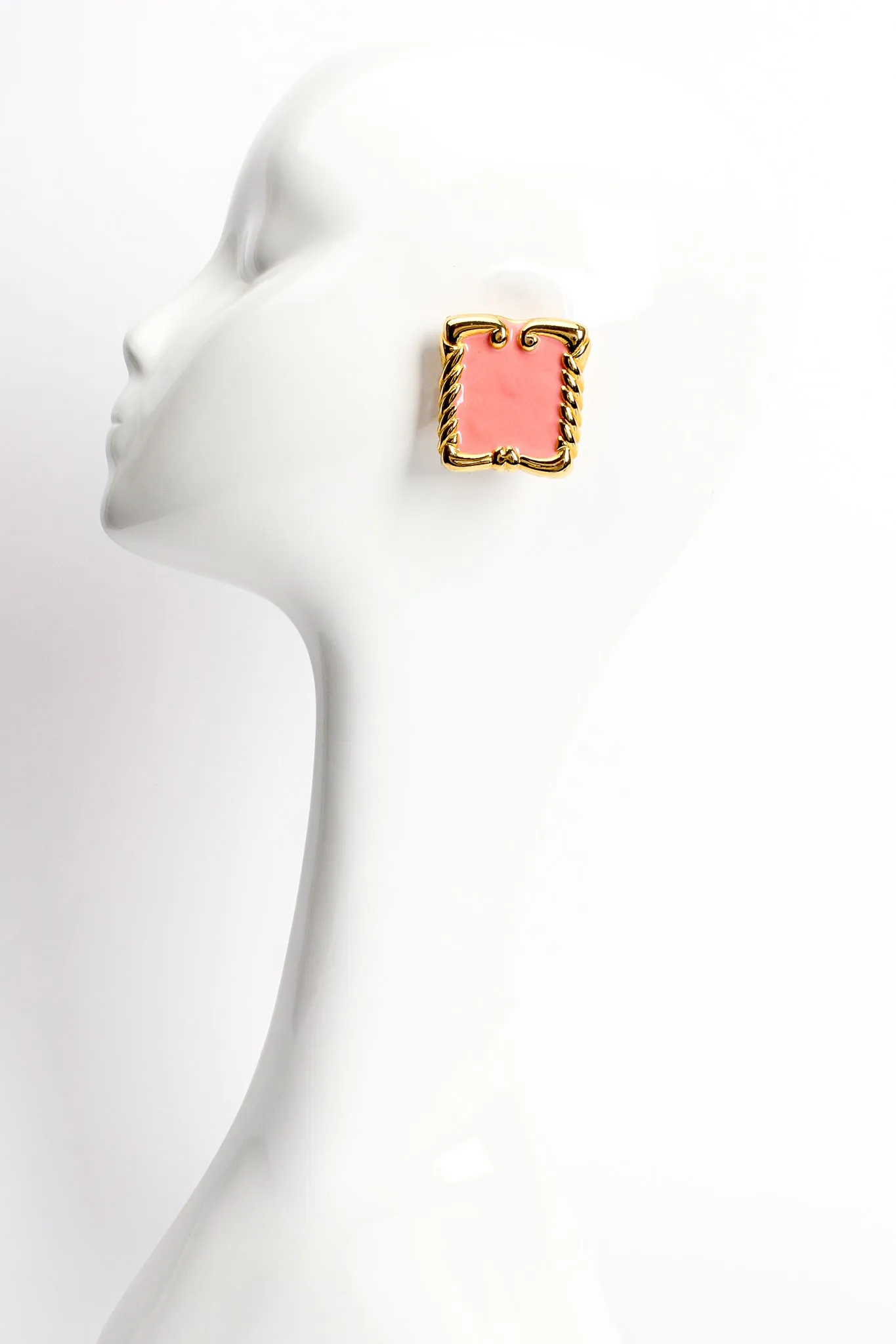 Pink Enamel Baroque Frame Earrings