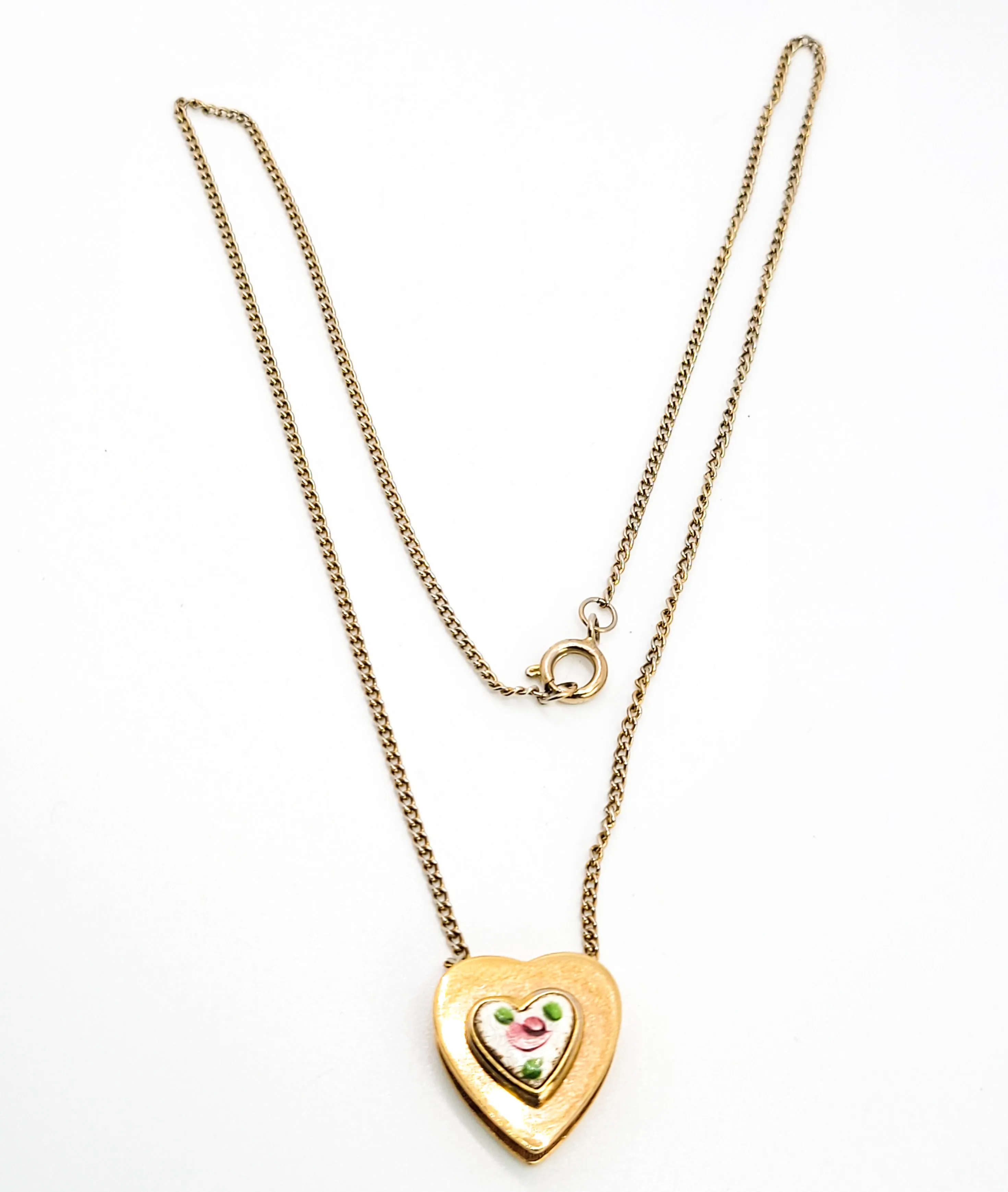 Pink Guilloche enamel rose gold toned vintage slide pendant necklace