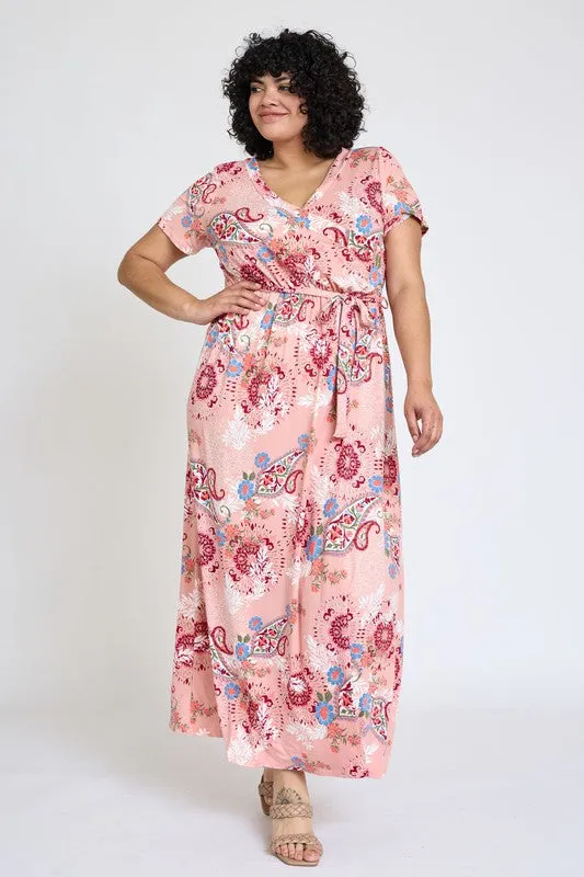 Plus Floral Surplice Bodice Sash Maxi Dress