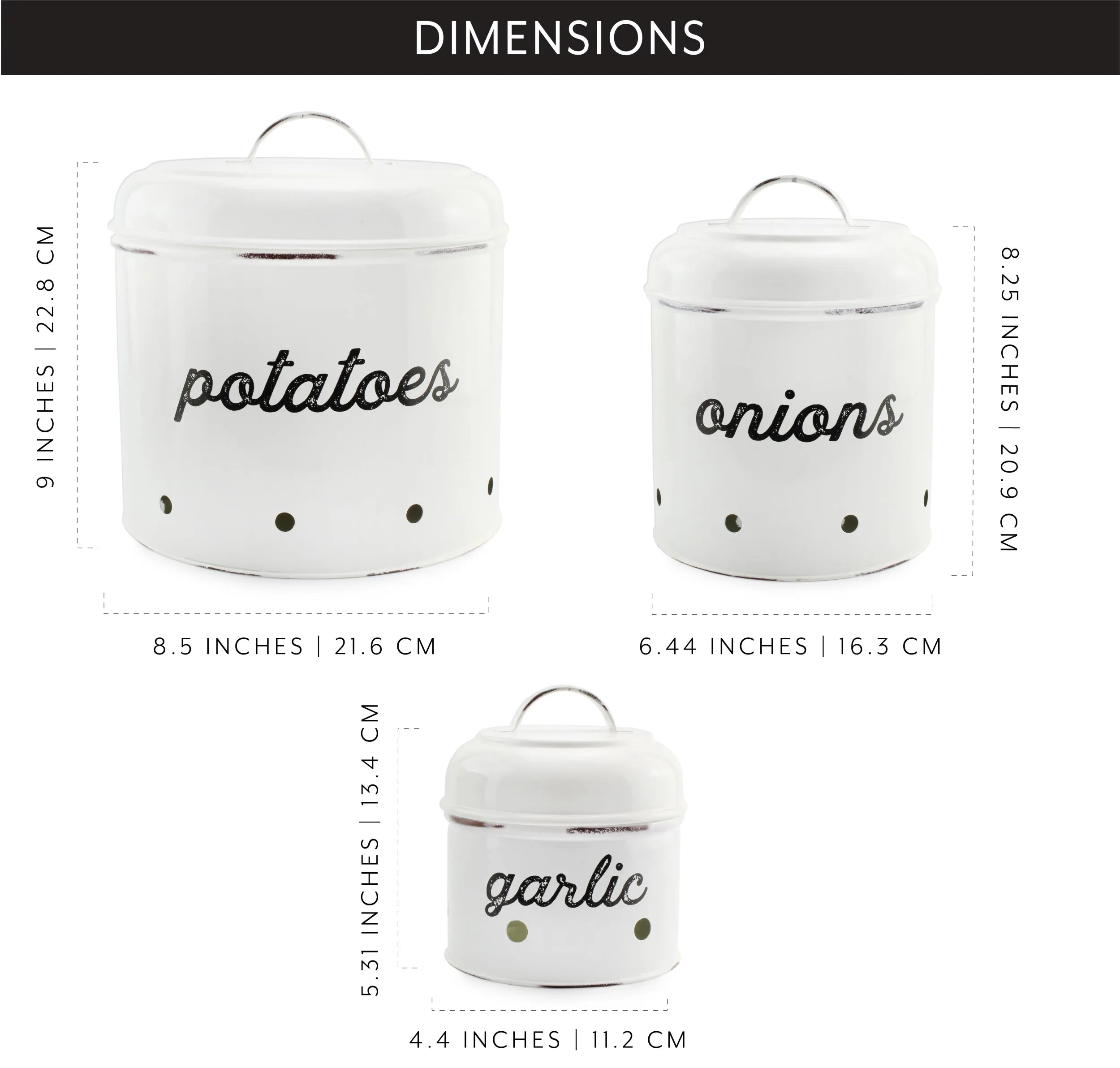 Potatoes, Onions and Garlic Canister Set (White, Case of 4)