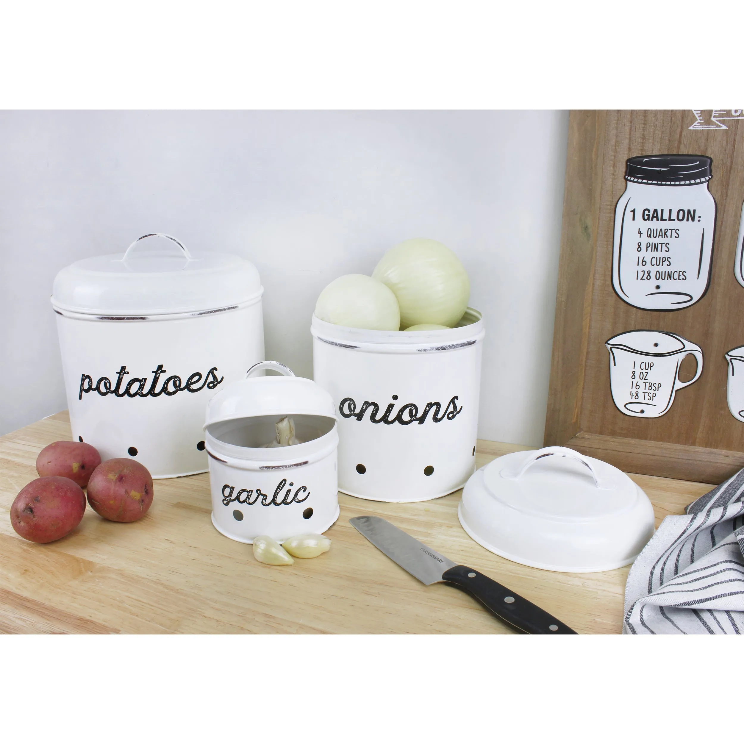 Potatoes, Onions and Garlic Canister Set (White, Case of 4)