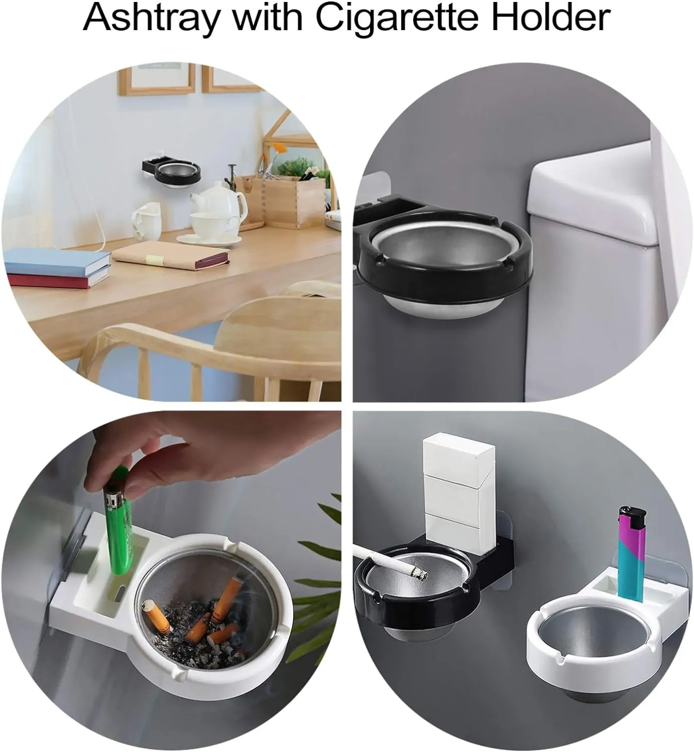 Potency 1Pcs Wall Mounted Ashtray with Cigarette Holder Bathroom Hanging Ash Box Smoking Accessories for Home Office Bar Toilet Kitchen (Black)
