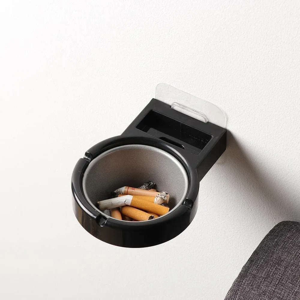 Potency 1Pcs Wall Mounted Ashtray with Cigarette Holder Bathroom Hanging Ash Box Smoking Accessories for Home Office Bar Toilet Kitchen (Black)