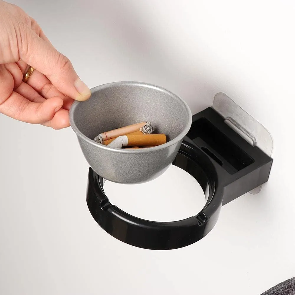 Potency 1Pcs Wall Mounted Ashtray with Cigarette Holder Bathroom Hanging Ash Box Smoking Accessories for Home Office Bar Toilet Kitchen (Black)
