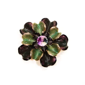 Purple and Green Enamel Flower Brooch