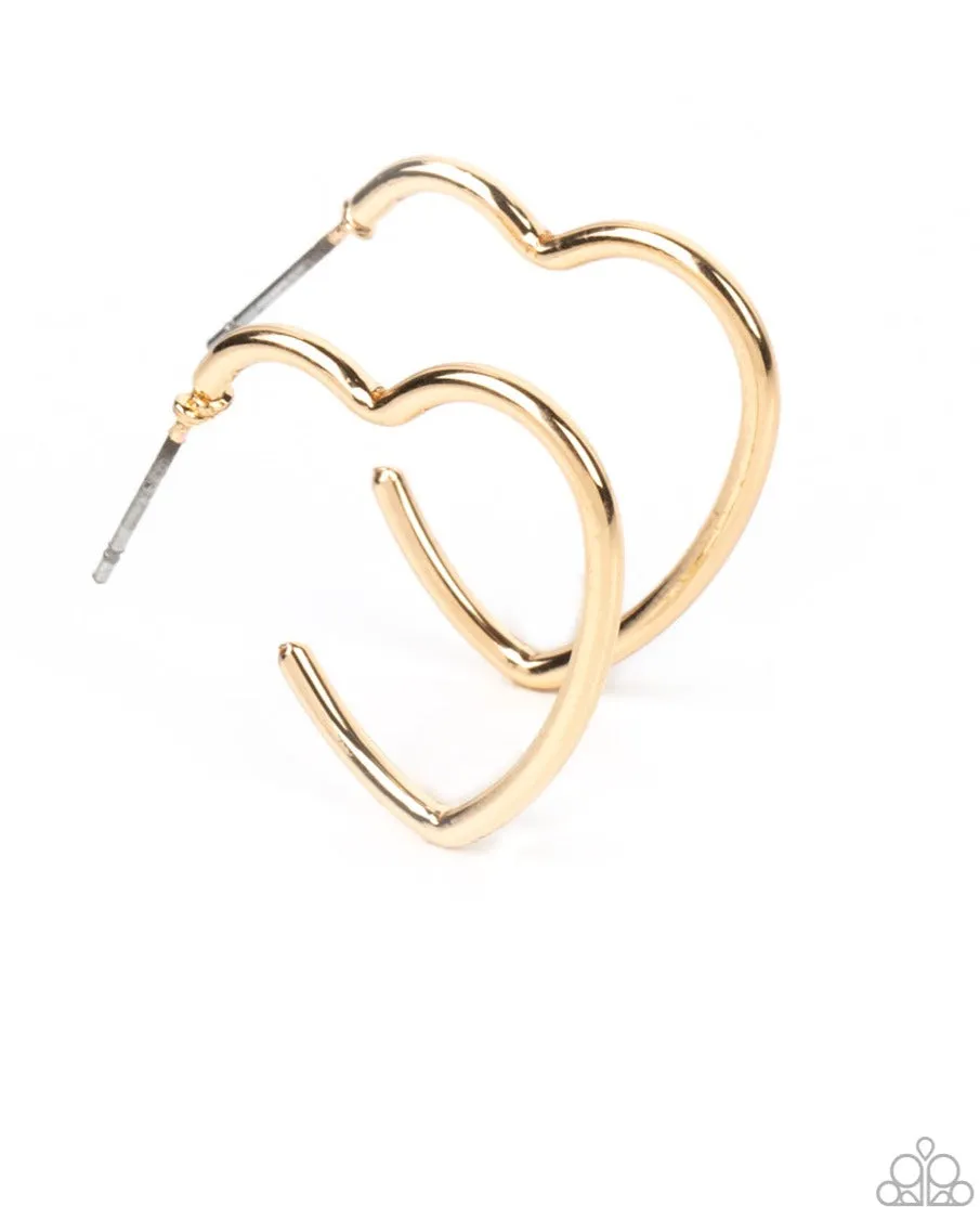 "Burnished Beau" Gold Metal Simple Heart Hoop Earrings