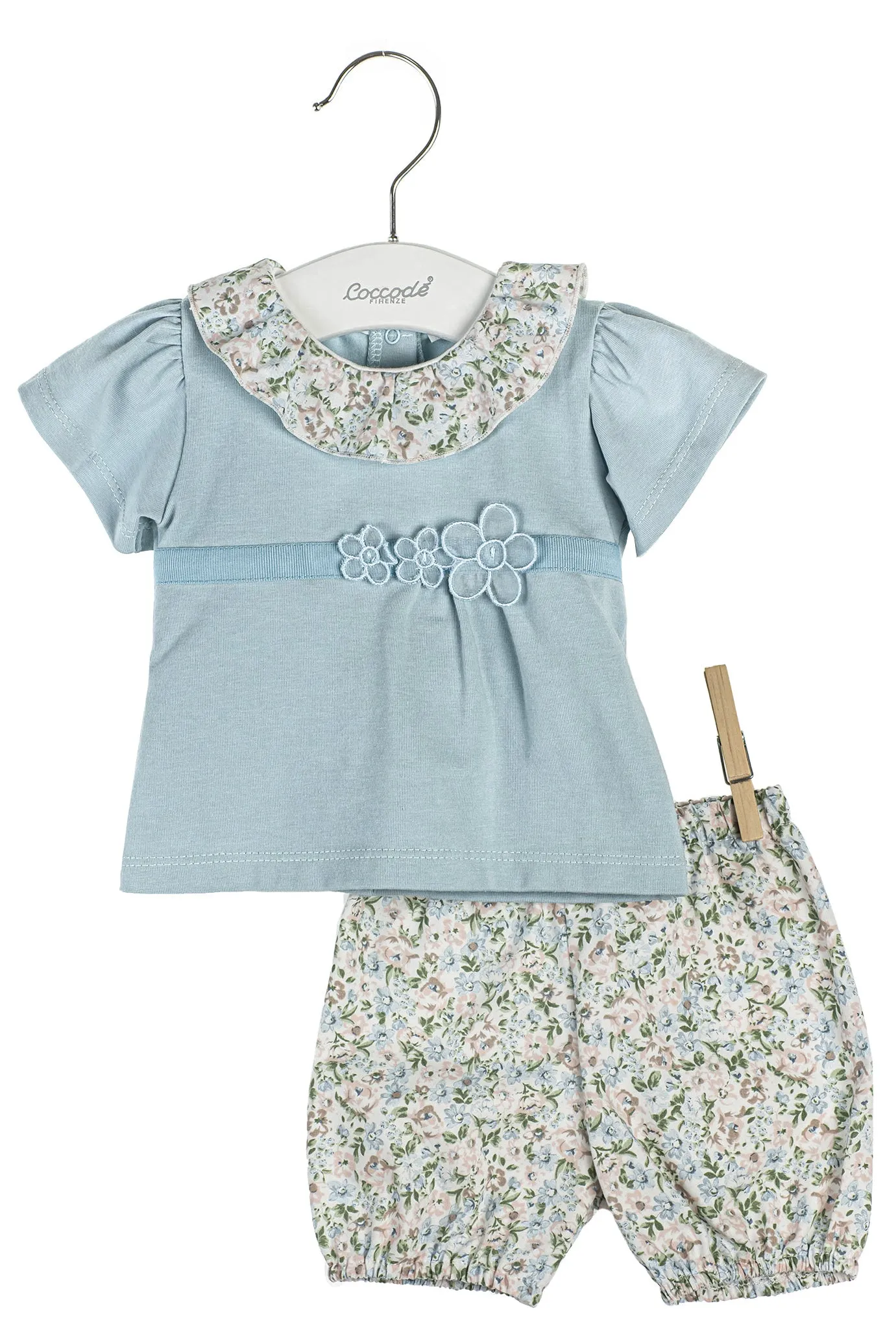 "Frieda" Powder Blue Floral Top & Bloomers