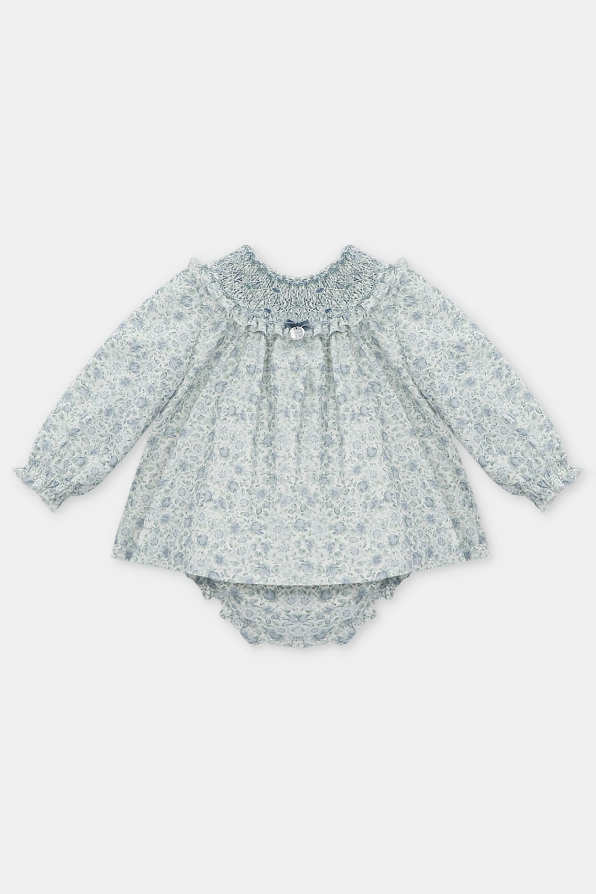 "Sophie" Powder Blue Floral Smocked Dress & Bloomers