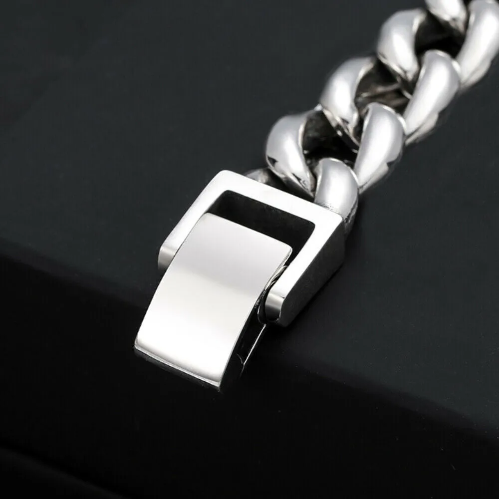 Real Solid 925 Sterling Silver Bracelet Cuban Link Chain Huge Heavy Simple Punk Jewelry 7.9"