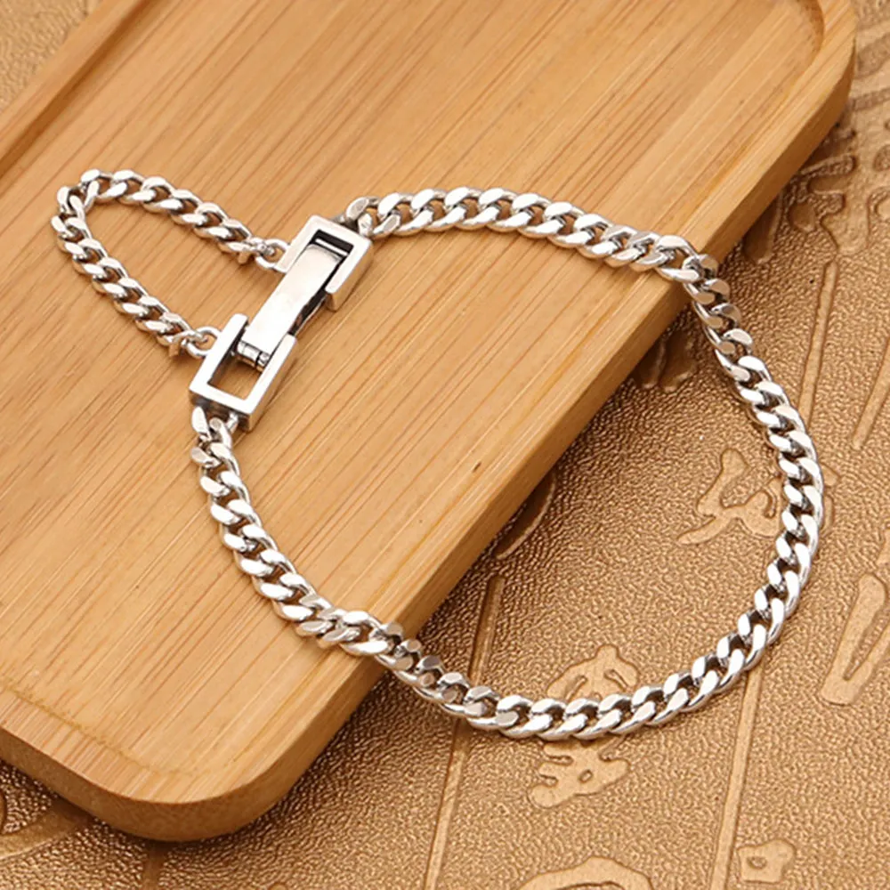 Real Solid 925 Sterling Silver Bracelet Cuban Link Chain Simple Punk Jewelry 7.1"