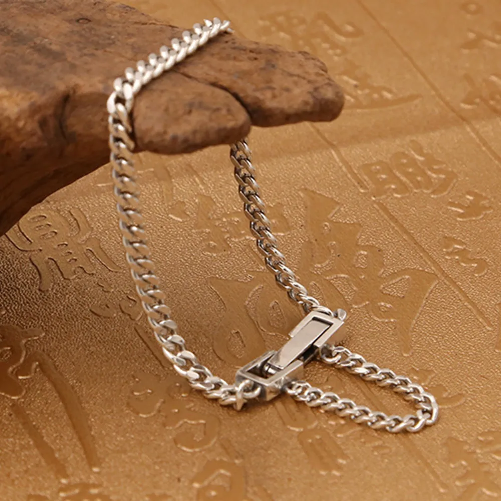 Real Solid 925 Sterling Silver Bracelet Cuban Link Chain Simple Punk Jewelry 7.1"