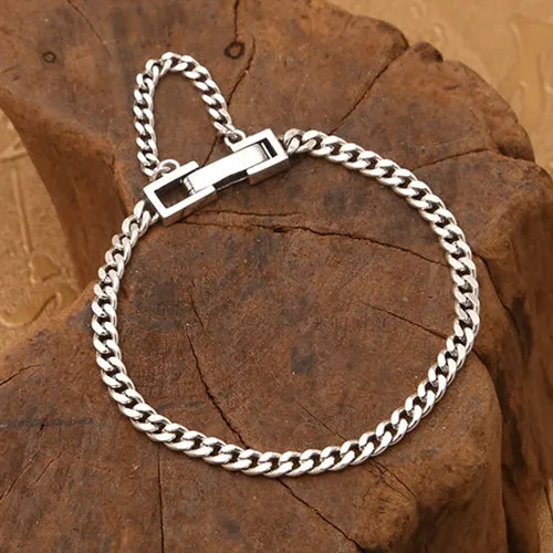 Real Solid 925 Sterling Silver Bracelet Cuban Link Chain Simple Punk Jewelry 7.1"