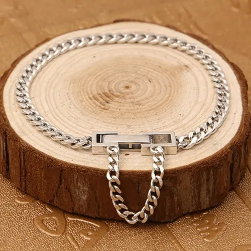 Real Solid 925 Sterling Silver Bracelet Cuban Link Chain Simple Punk Jewelry 7.1"